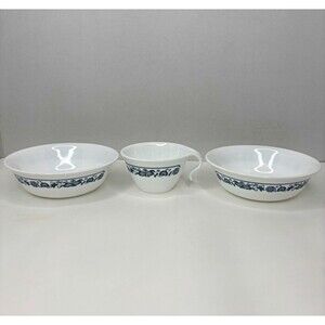 Vintage Corelle Old Town Blue 2 Cereal Bowls 6.25” + Cup Corning 3 Pc Set